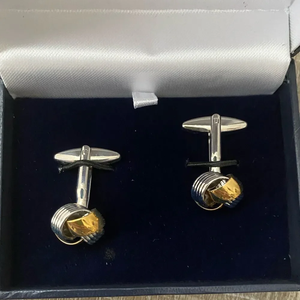NWT Men's Cuff Links Knot Motif Gold Silver Metallic Business Nautical Wedding